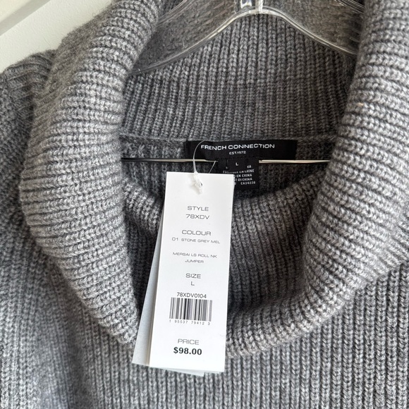 French Cinnection Mersai Cowl Neck Women's Gray Turtleneck Sweater sie L - Picture 10 of 13